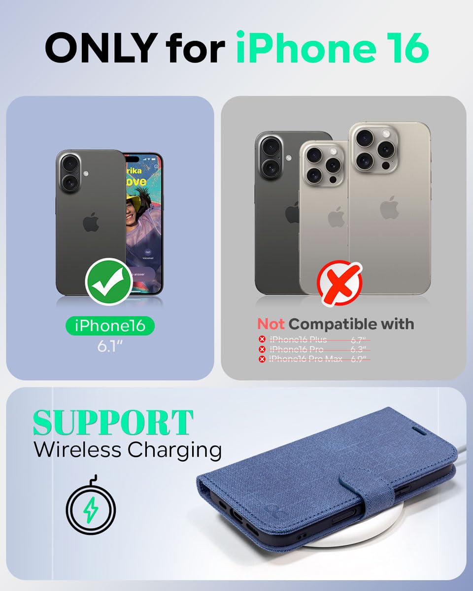 OCASE Compatible with iPhone 16 Wallet Case, PU Leather Flip Folio Case with Card Holders RFID Blocking Kickstand [Shockproof TPU Inner Shell] Phone Cover 6.1 Inch 2024, Black