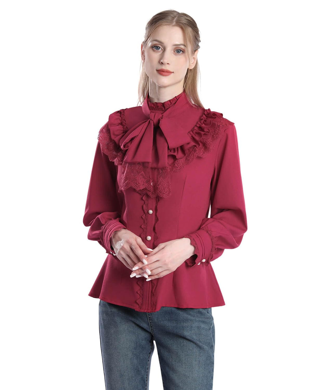 Nuoqi Victorian Blouse Womens Gothic Shirt Vintage Long Sleeve Lotus Ruffle Tops