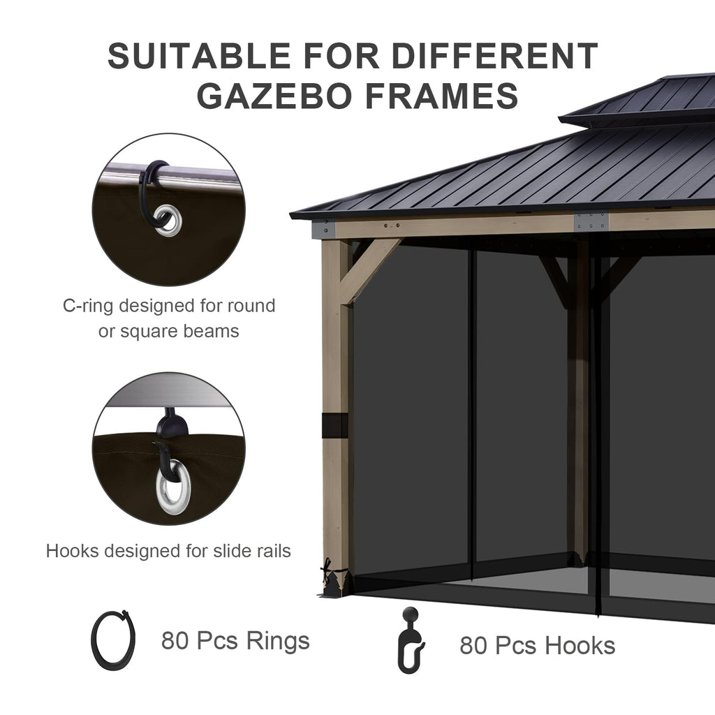 BPS 10' x 10' Gazebo Universal Mosquito Netting Screen Replacement, 4-Panel Mesh Screen Walls with Double Zippers for Outdoor Patio, Khaki (Mosquito Net Only)
