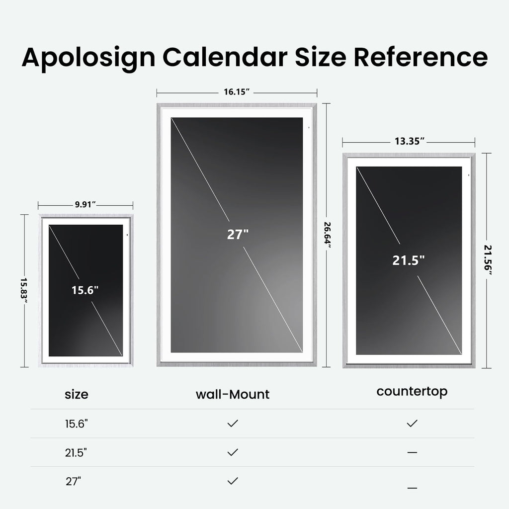Apolosign 27-inch Digital Calendar & Smart Family Wall Planner, No Subscription, Calendar & Dashboard Dual-Mode System, Shared Touchscreen Display with Calendar Sync, Chore Charts & Family Scheduling Hub, Wall Mount Included (Black)