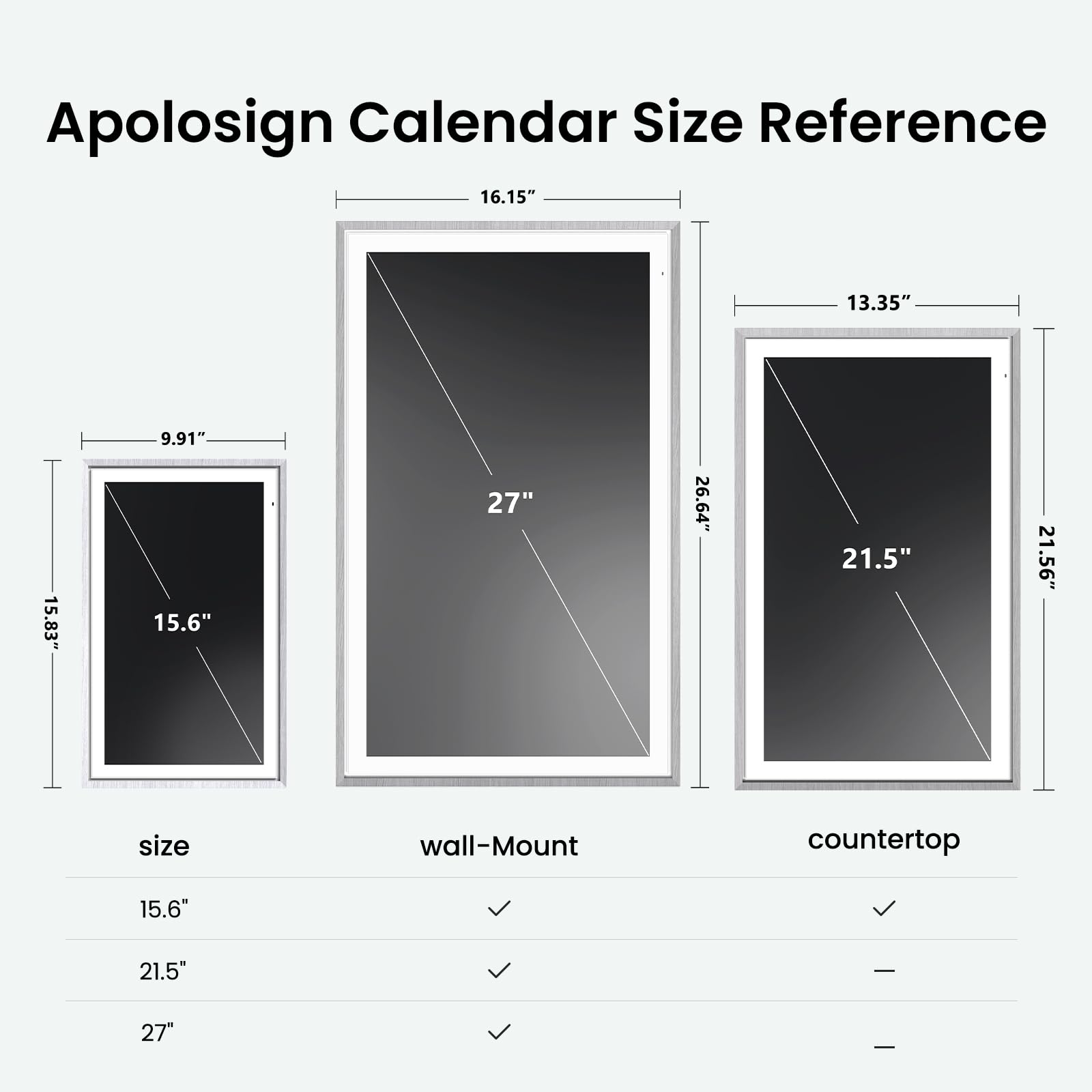 Apolosign 27-inch Digital Calendar & Smart Family Wall Planner, No Subscription, Calendar & Dashboard Dual-Mode System, Shared Touchscreen Display with Calendar Sync, Chore Charts & Family Scheduling Hub, Wall Mount Included (Black)