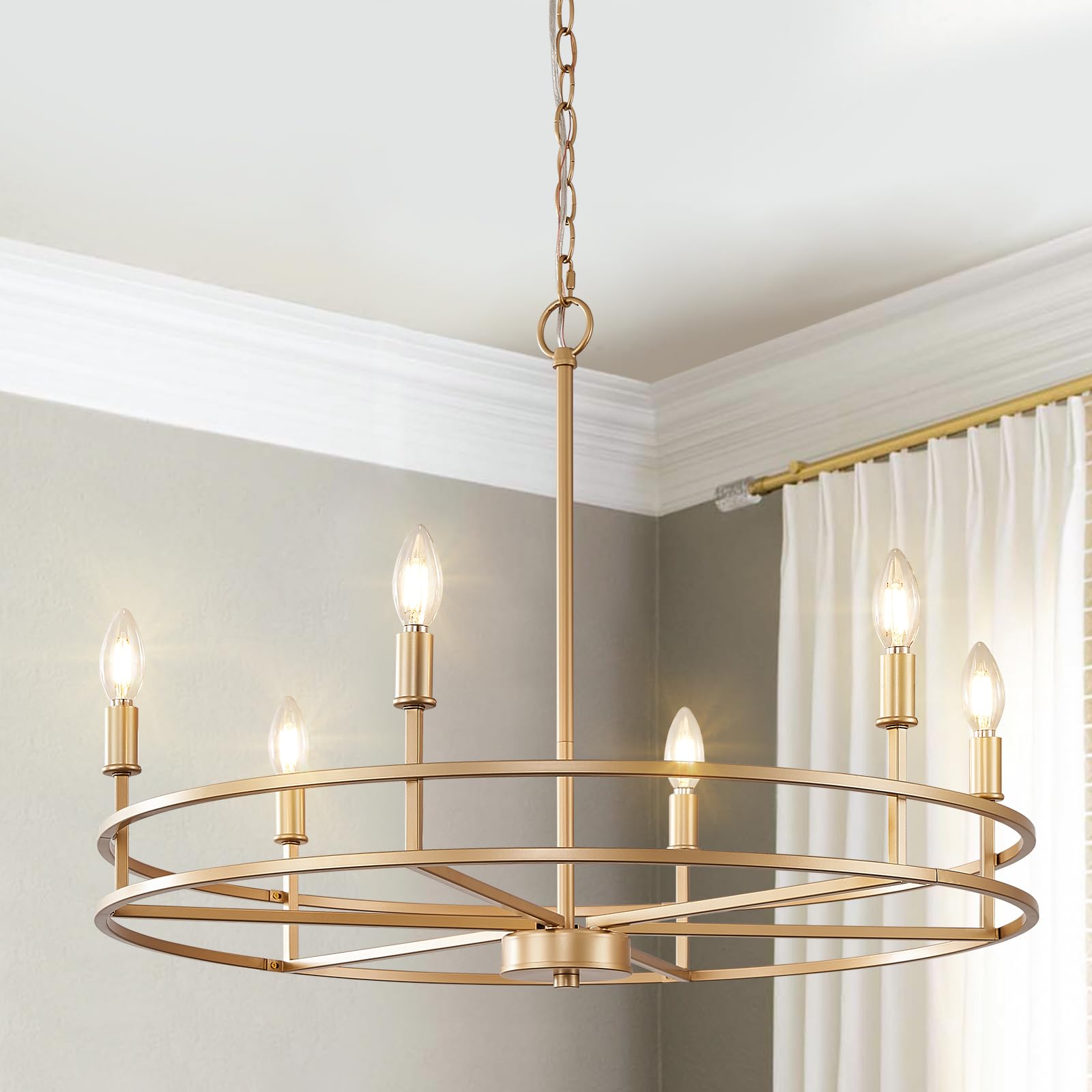 Black Chandelier 6-Light Dining Room Chandelier Kitchen Chandeliers Over Table Round Living Room Chandelier Light Fixture for Bedroom, Kitchen, Foyer