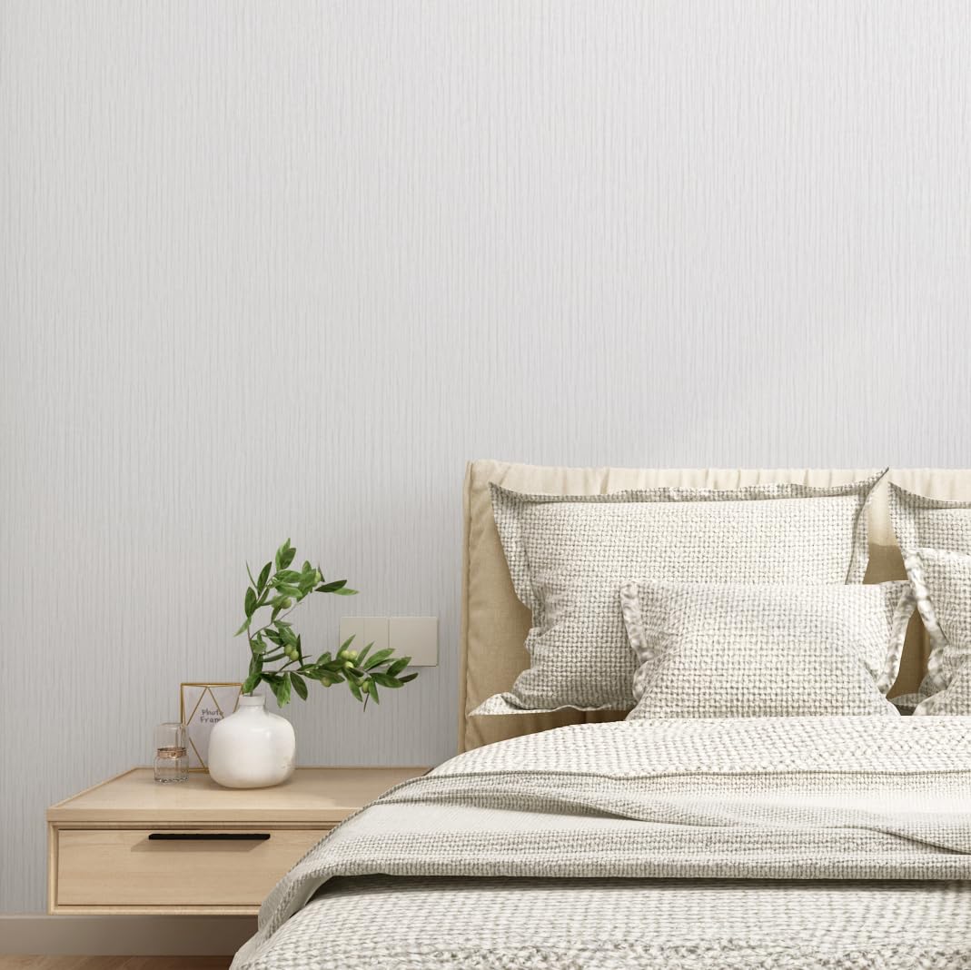 Grasscloth Peel and Stick Wallpaper 20.8"x394" Gray Thick Fabric Textured Linen Classic Faux Grassweave Neutral Removable Wallpaper Vinyl Film Roll for Home Use