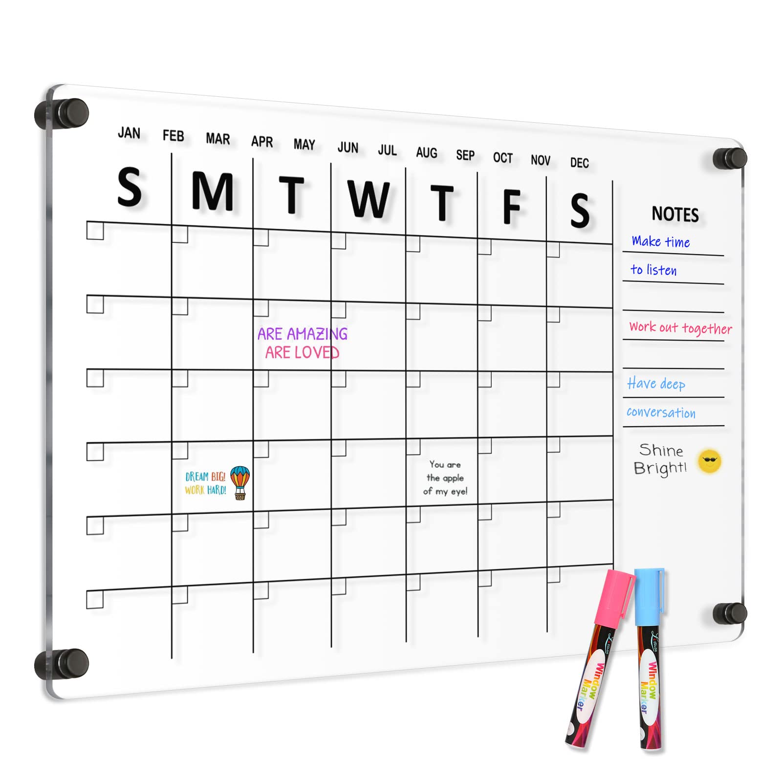 Acrylic Calendar for Wall Whiteboard, 12" x 12" Weekly Clear Dry Erase Board, Small Planning Board White Board for Wall, Home, Office, School