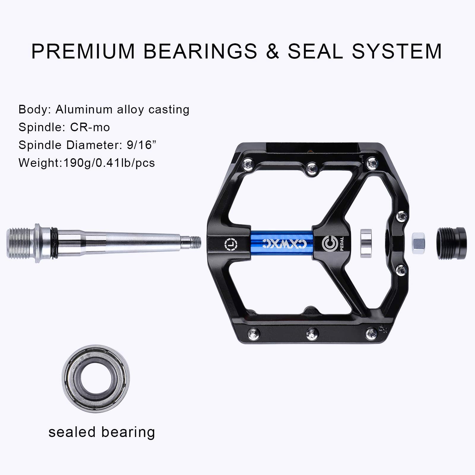 CXWXC Road/MTB Bike Pedals - Aluminum Alloy Bicycle Pedals - Mountain Bike Pedal with Removable Anti-Skid Nails