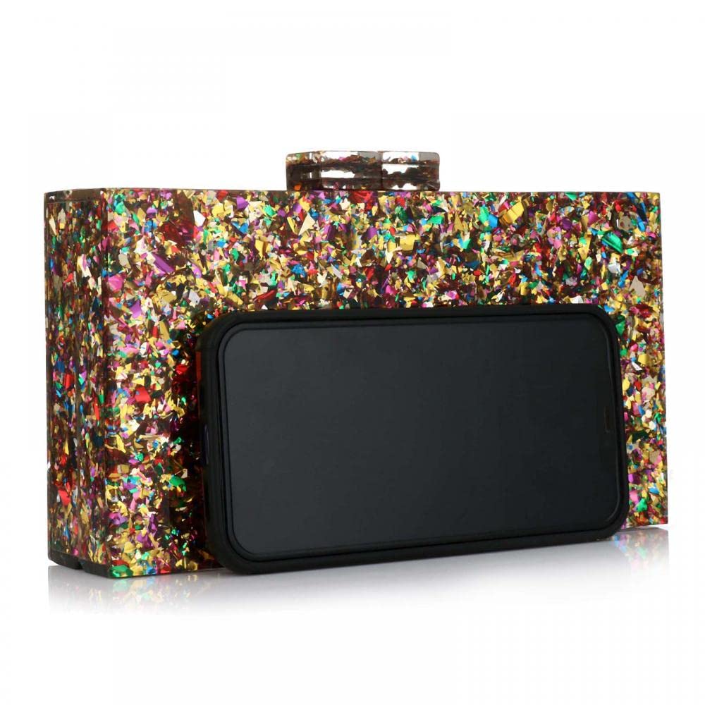 Gets Acrylic Purses and Handbags for Women Multicolor Perspex Geometric Patterns Box Clutch Banquet Evening Crossbody Handbag