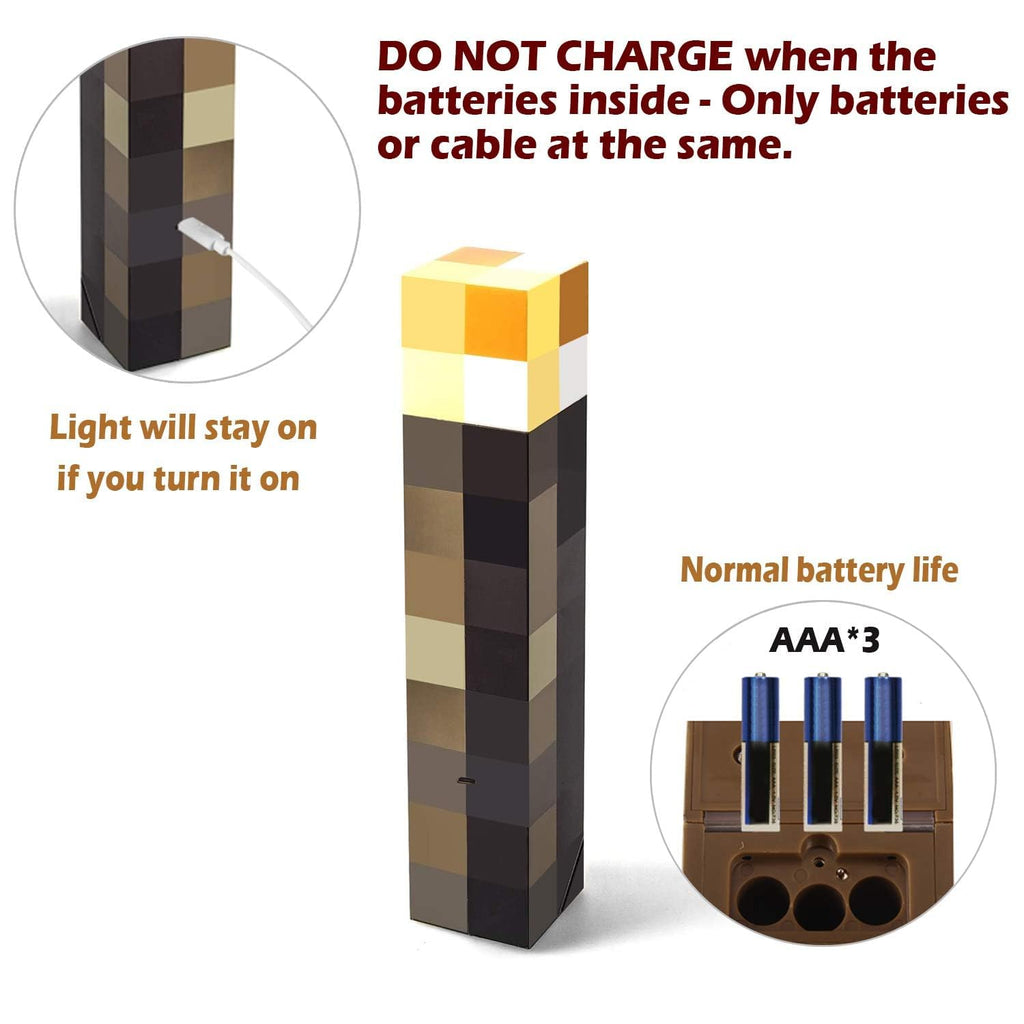 Light-up Wall Torch - Batteries & USB Pluggable Night Lamp - Hand Held or Wall Mount Lighting Torch （Three-Level Brightness）