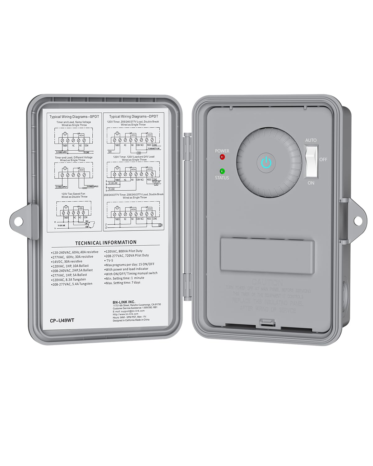 BN-LINK Pool Pump Timer, Outdoor Timer Box, Heavy Duty, 2HP 40A Max, 120, 240, 277 VAC, for Pool Pump, Water Heater, Fans, SPA, ETL Listed (Digital)
