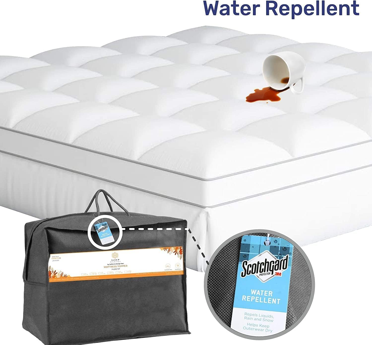 Sleep Mantra 100% Cotton Mattress Topper Full Size - Premium Wrap-Around Cooling Topper Fits up to 20-Inch Mattress - Extra Soft, Deep Pocket, Breathable & Plush Quilted Down Fill (White)