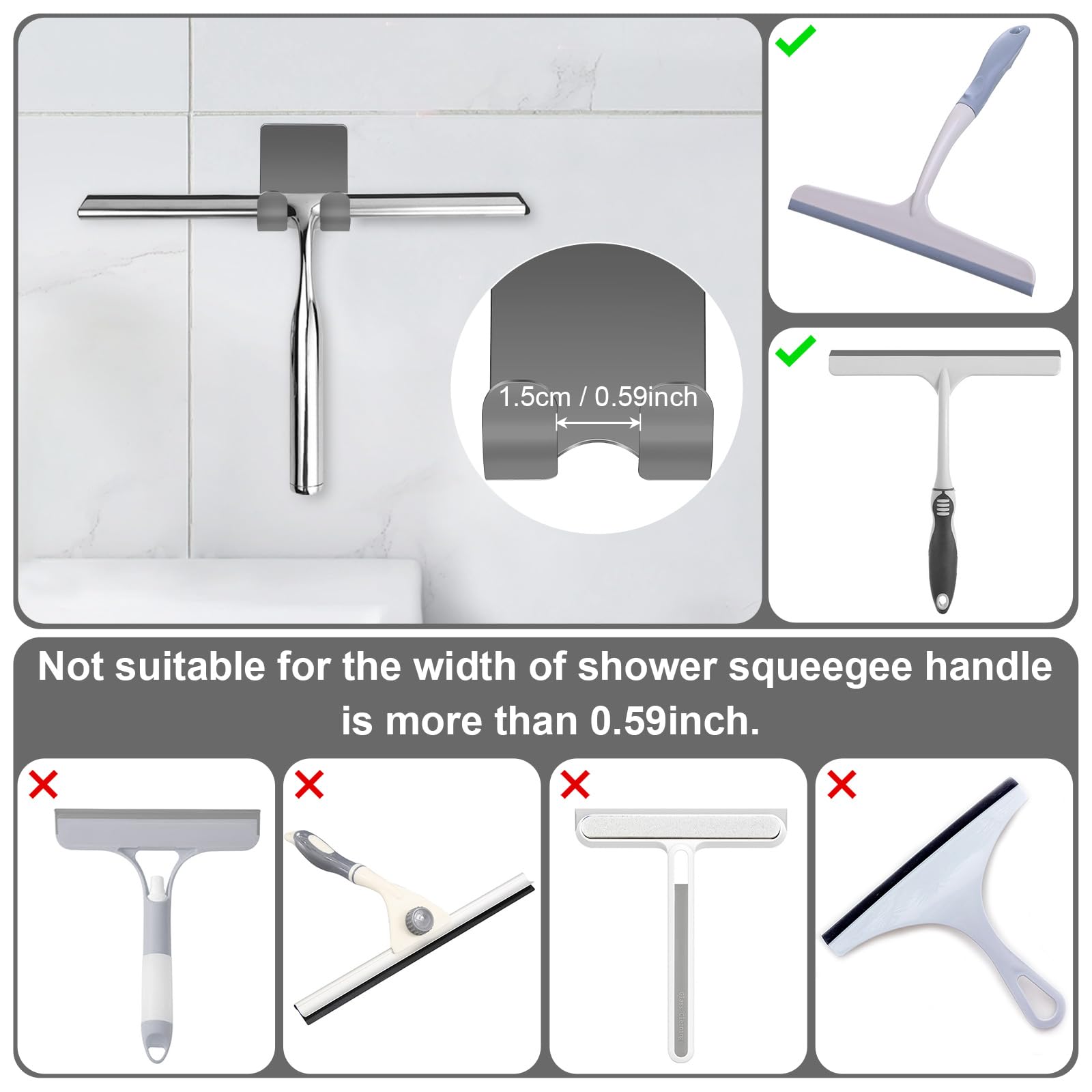 CGBE Shower Holders for Razors, 2 Pack Squeegee Holder and 2 Pack Razor Holder, Razors Holder for Shower Heavy Duty Waterproof Hook for Squeegee Loofah - Black