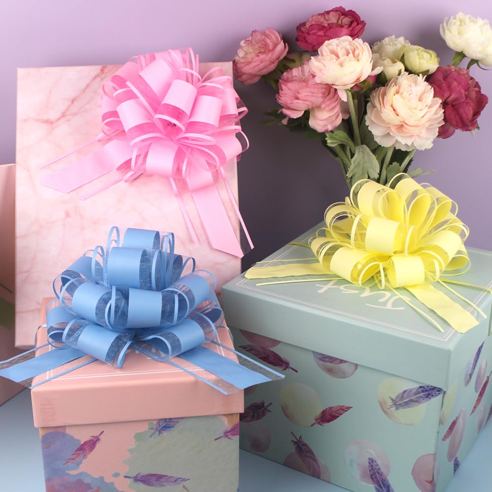 6 PCS Large Pull Bows,Bow for Gift Wrapping,6 inches,Christmas Party Birthday Gift Wedding Ribbon Bows for Wrapping Boxes or Flower Decorations, Valentine's Day Gift Decorations