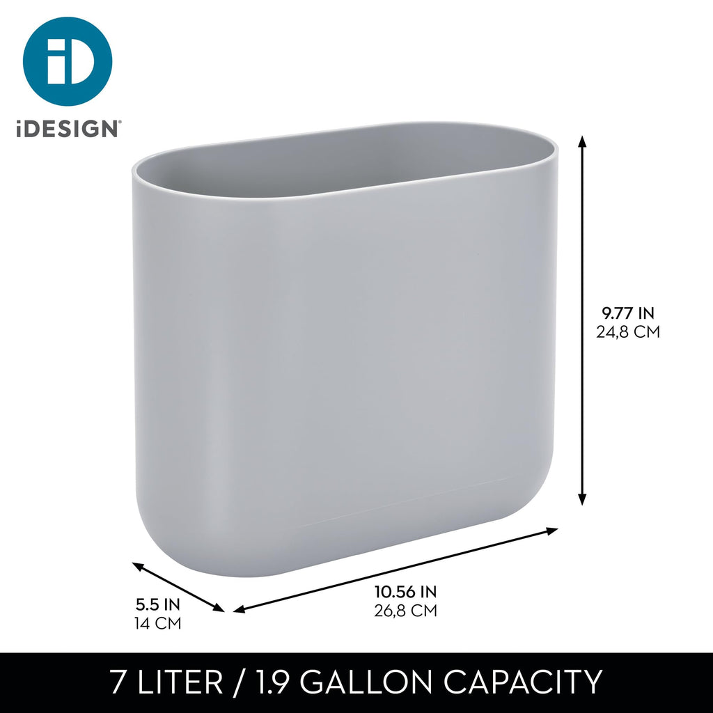 iDesign Small Slim Plastic Bathroom Trash Can, Black | Garbage Can for Bedroom, Office, Desk, Dorm