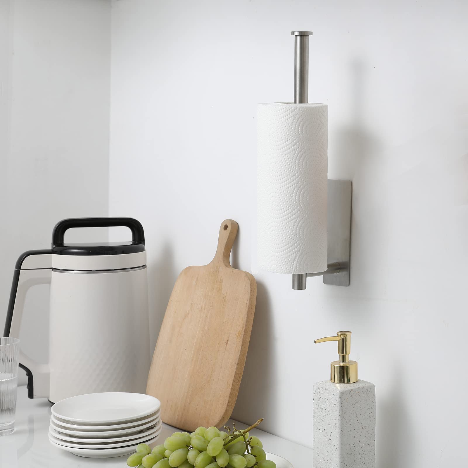 theaoo Paper Towel Holder - Under Cabinet Paper Towel Holder for Kitchen, Adhesive Paper Towel Roll Rack for Bathroom Towel, Wall Mounted Matte Black Paper Towel Rack, SUS304 Stainless Steel(1, Black)