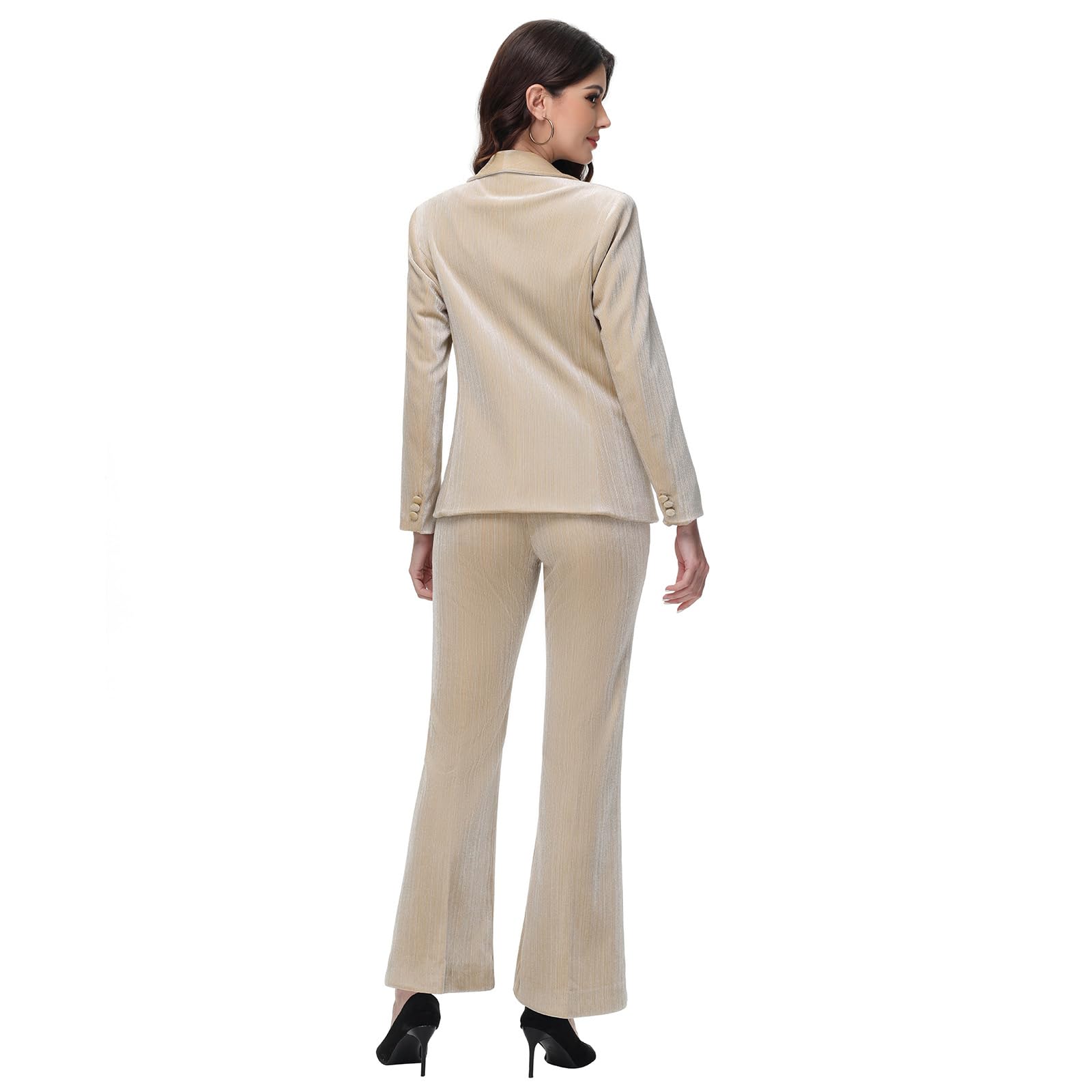 Lamgool Women Pantsuit Dressy Silver Thread Velvet 2 Piece Suit Set Blazer and Flared Pants