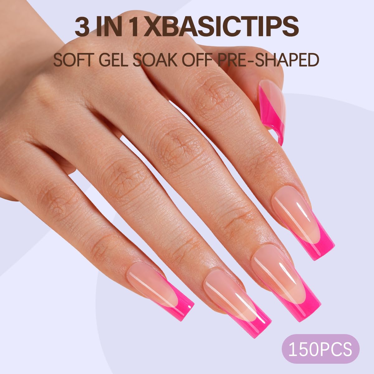 Misssix XBASICTIPS French Tip Press On Nails, 300Pcs French Gel Nail Tips Long Square, Soft Gel Pre-shaped No Need to File 3 in 1 Tips, Fake Nails for Nail Art DIY Extension Designs 15 Sizes