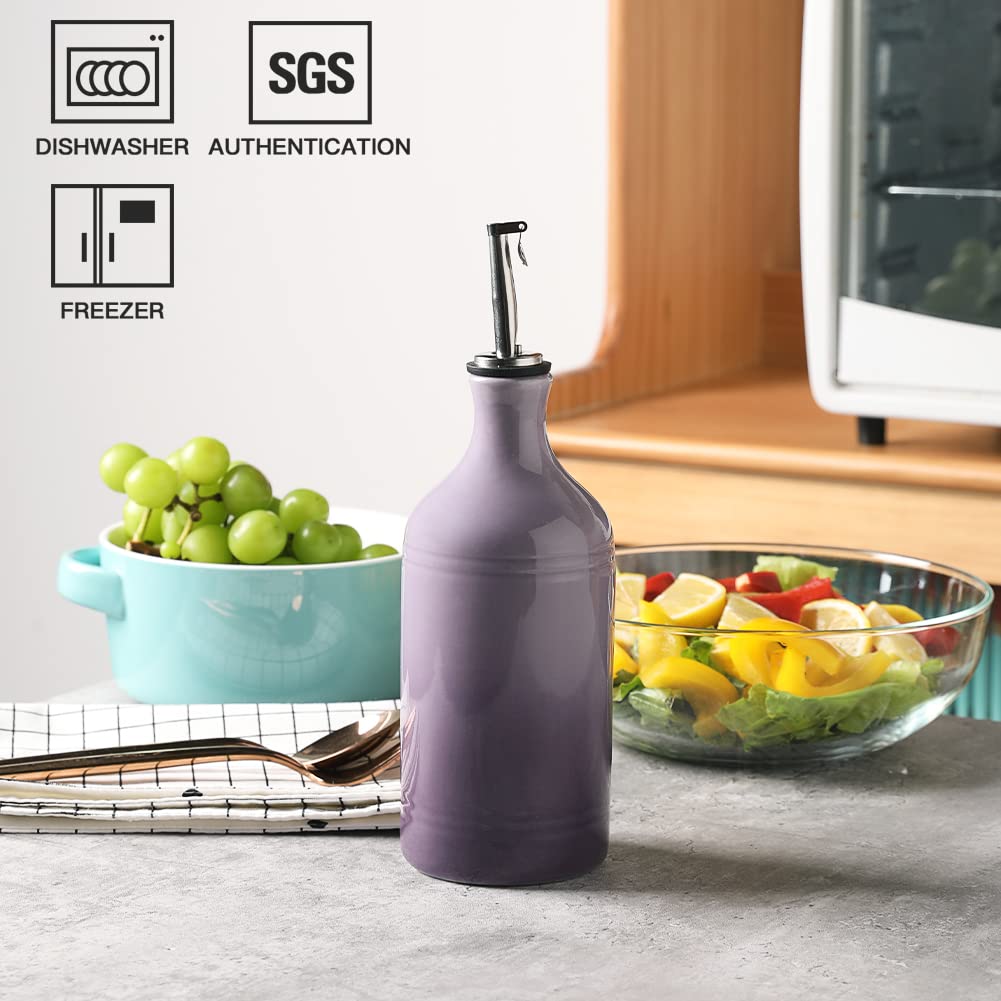 Sweejar Ceramic Olive Oil Dispenser Bottle, Opaque Oil Cruet Protects to Reduce Oxidation, Suitable for Storage Vinegar, Coffee Syrups & Other Liquids, Pack of 1, 15.5 Fl Oz(Beige)