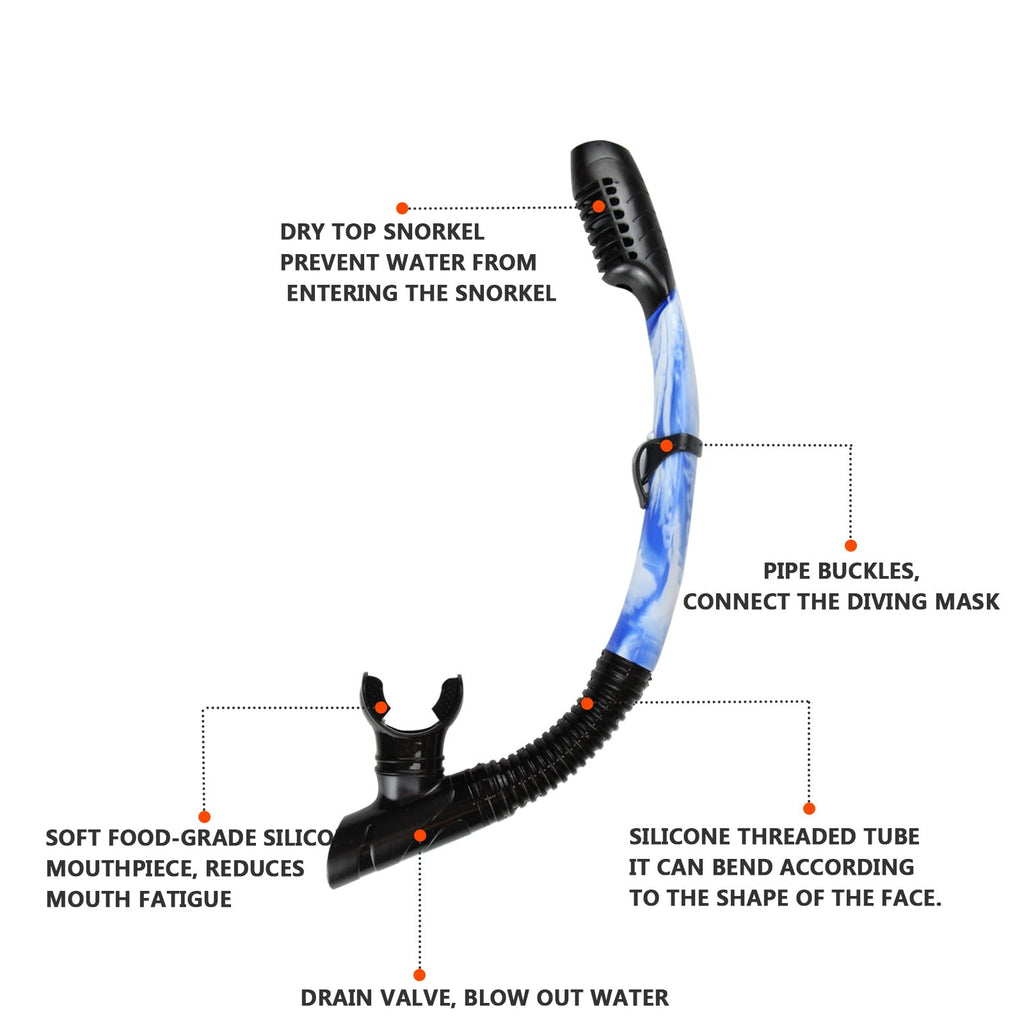 Snorkeling Gear for Adults, Dry Snorkel Mask Set, Scuba Diving Snorkle mask Set Adult, Panoramic Wide View Anti-Fog Dive mask, Swimming Diving Snorkeling Packages