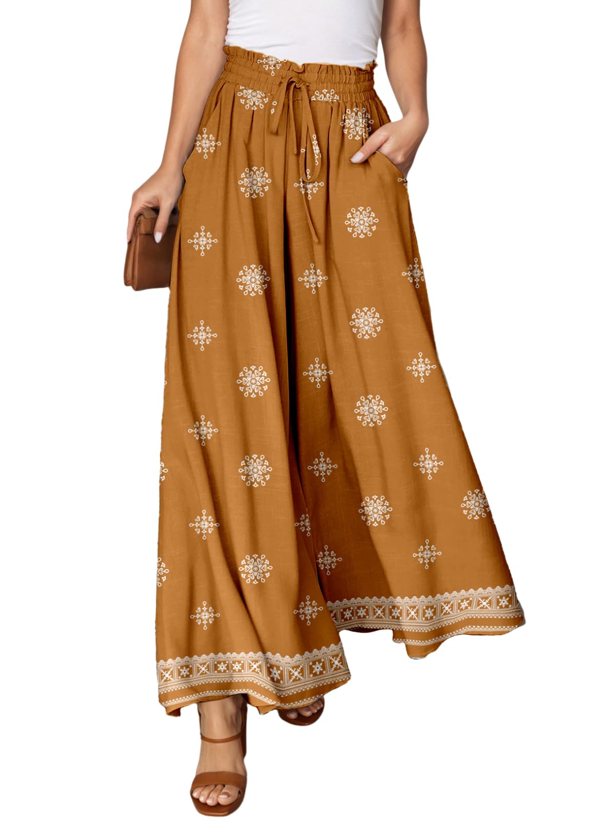 Dokotoo Pants for Women Casual Elastic Waist Wide Leg Pants with Pockets