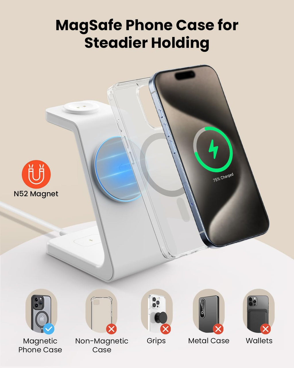 GEEKERA 3 in 1 Wireless Charging Station, Foldable Wireless Charger Stand for Multiple Apple Devices for iPhone 17 16-8, Apple Watch Ultra//11/10/9/SE/8/7/6/5, AirPods Pro/4/3/2