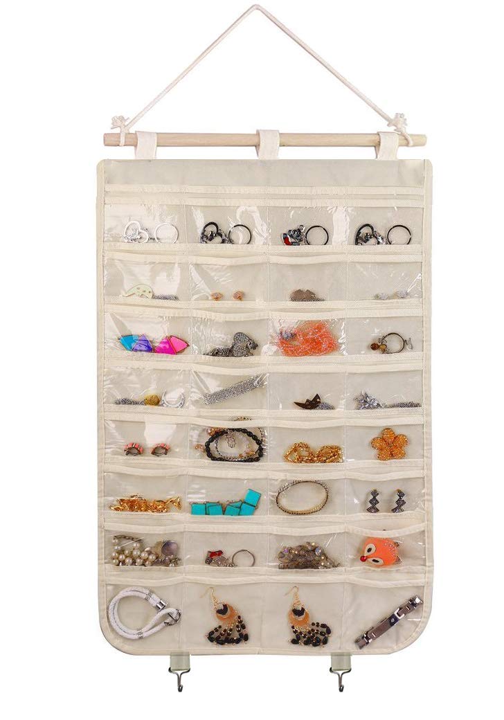 BB Brotrade Hanging Jewelry Organizer,Accessories Organizer,80 Pocket Organizer for Holding Jewelries（Beige）