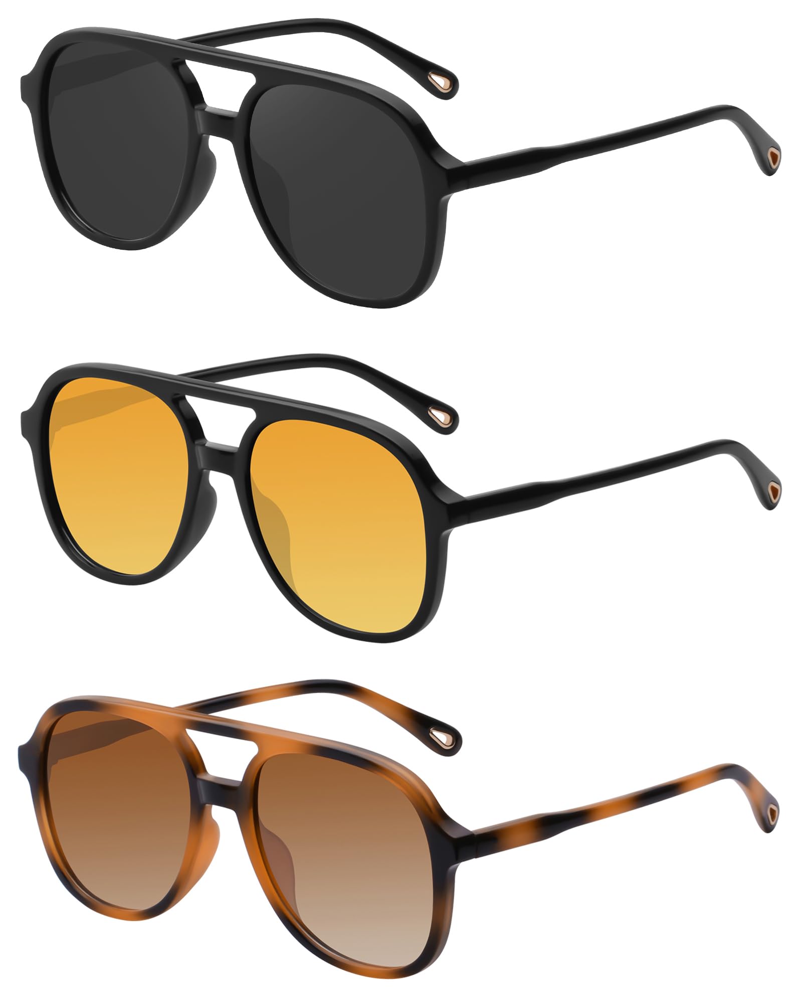 YDAOWKN Retro Square Aviator Sunglasses for Womens Mens Vintage 70s Double Bridge Sun Glasses