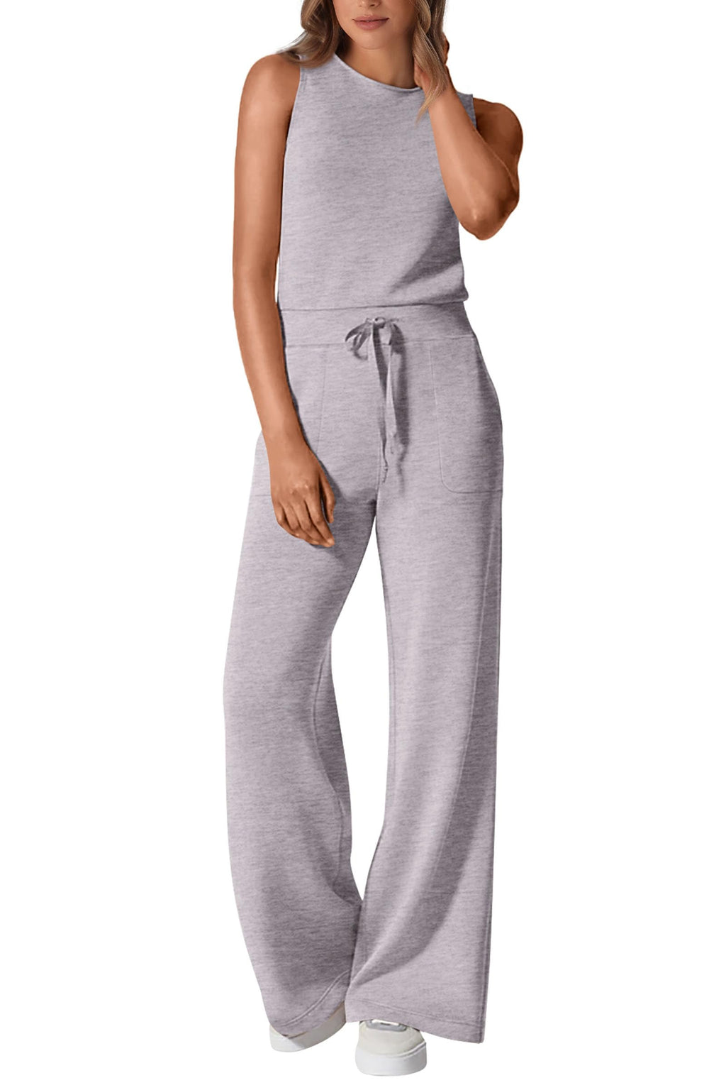PRETTYGARDEN Jumpsuits for Women Casual 2026 Summer Sleeveless Wide Leg Pants Rompers One Piece Beach Vacation Spring Outfits