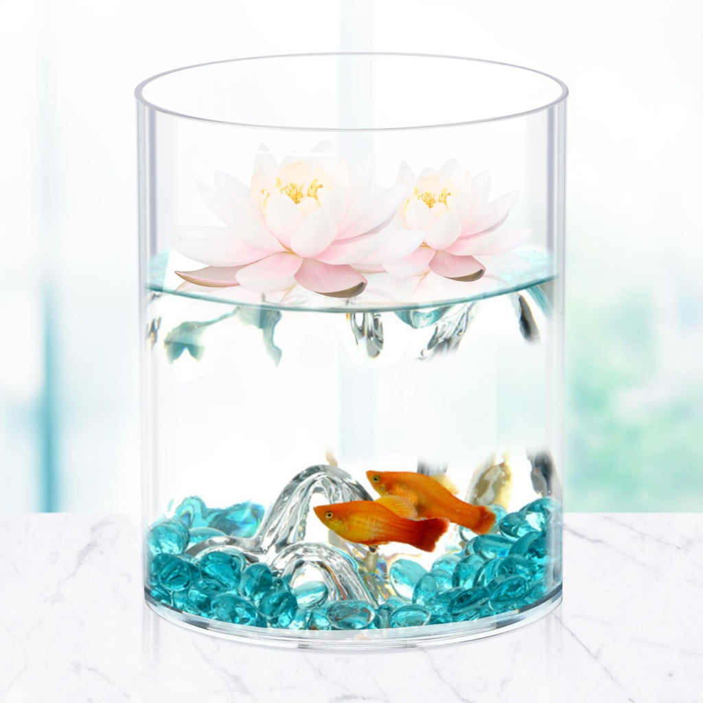 Flower Clear Vase Centerpiece for Home, Wedding Party, Plastic Clear Cylinder Wide for Flowers, Decorative Wide Mouth Vase for Decor (6'' W*8'' H)