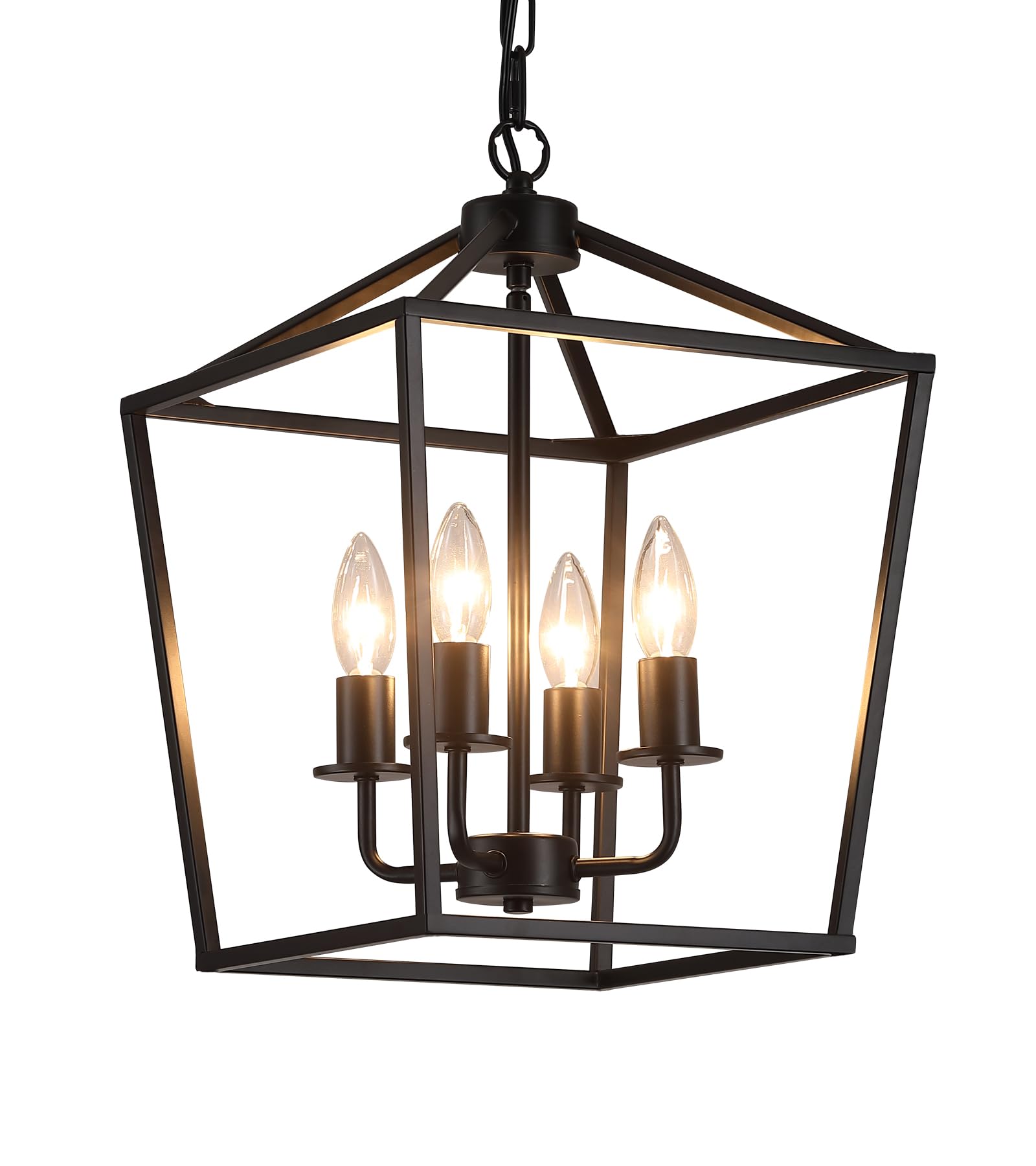 AMZASA UL Listed Black Industrial 4 Light Lantern Chandelier Ceiling Light Fixtures Farmhouse Metal Cage Rustic Geometric Pendant Light for Kitchen Island Entryway Dining Room Stairs and Hallway
