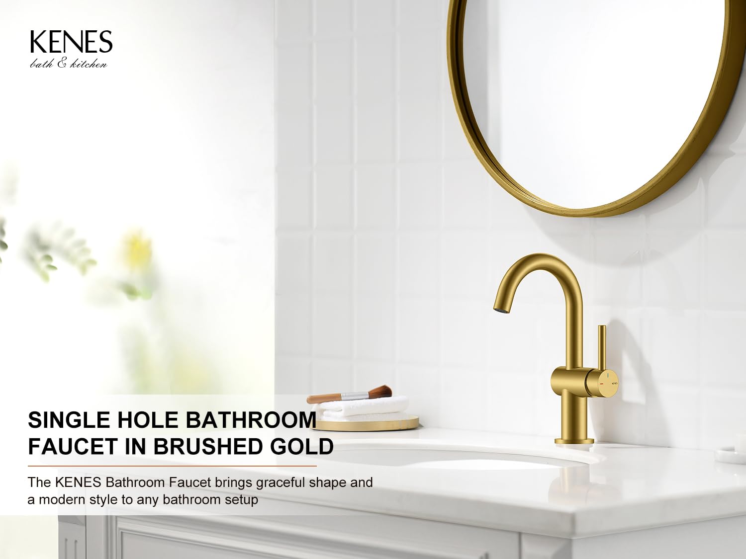 KENES Black and Gold Single Handle Bathroom Sink Faucet, Modern Prep Wet Bar Sink Faucet with Drain Assembly & Deck Plate, Vanity Faucets for Farmhouse RV Camper Utility, KE-9005B-BG