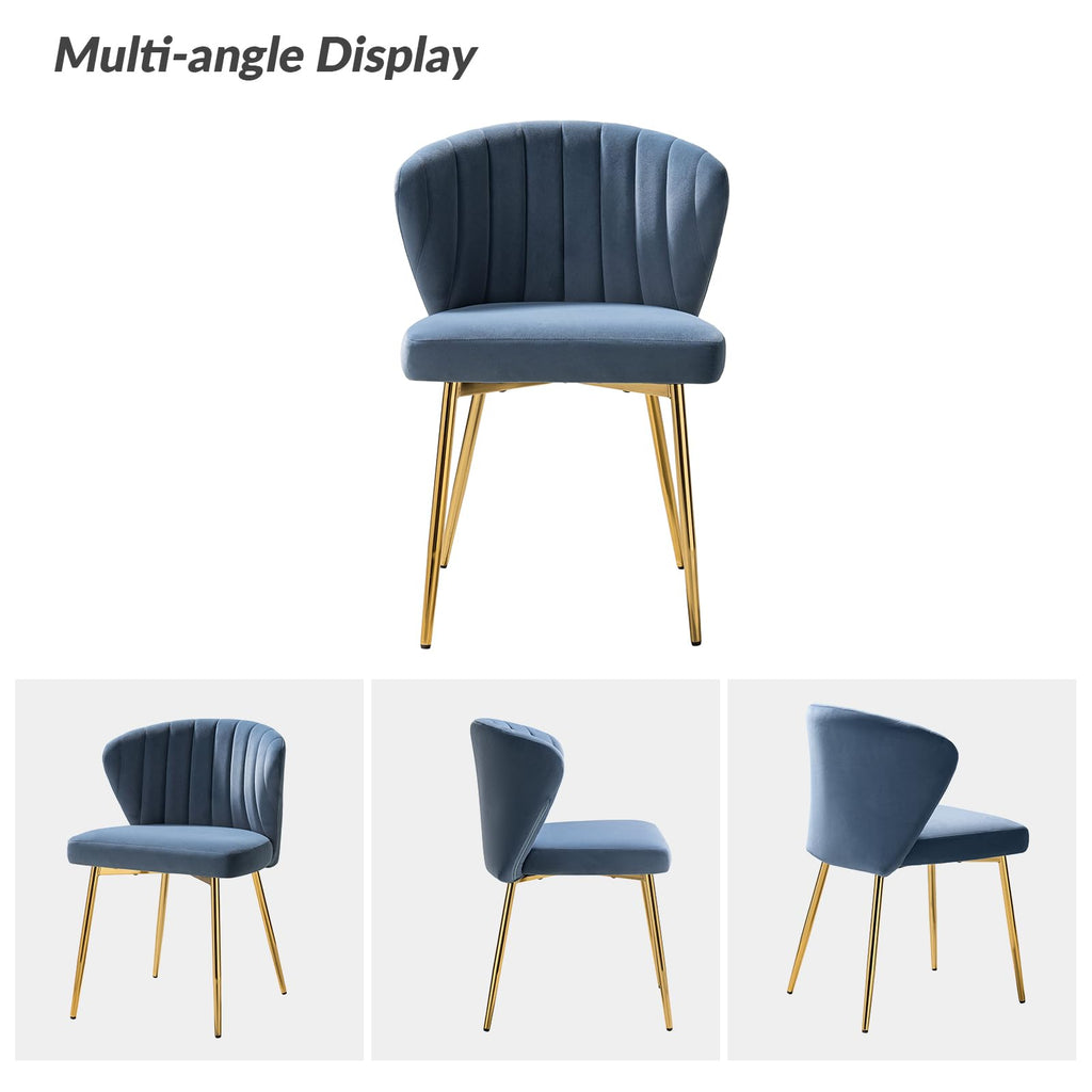 HULALA HOME Velvet Dining Chairs, Modern Small Armless Accent Chair with Gold Metal Legs, Living Room Upholstered Cute Side Chair, Elegant Tufted Back Vanity Chair for Bedroom, Auburn
