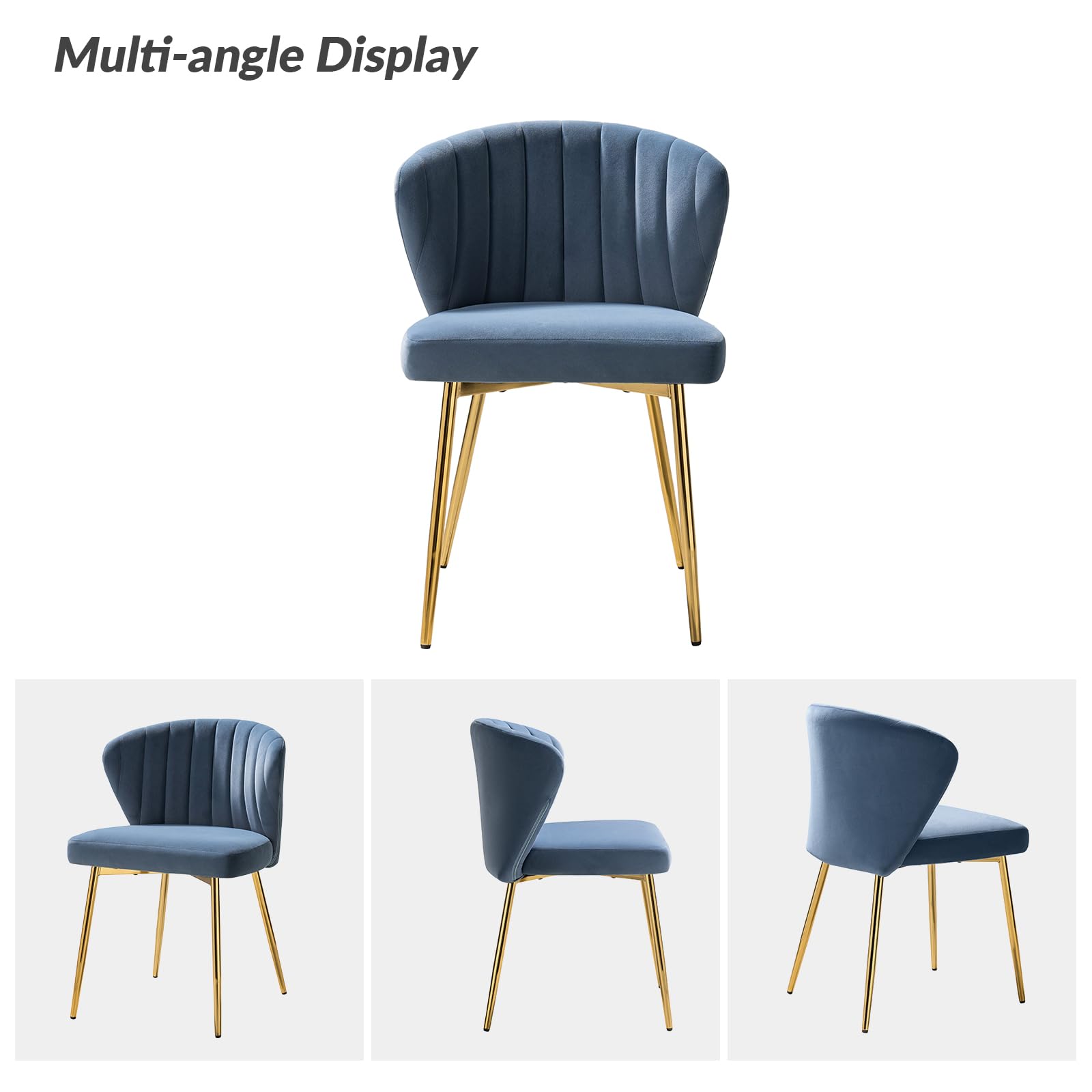HULALA HOME Velvet Dining Chairs, Modern Small Armless Accent Chair with Gold Metal Legs, Living Room Upholstered Cute Side Chair, Elegant Tufted Back Vanity Chair for Bedroom, Auburn