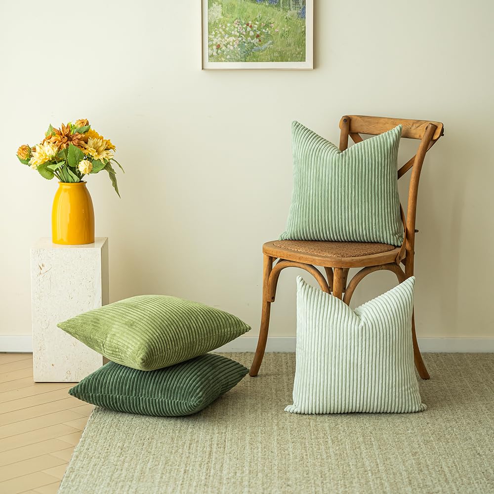 LANANAS Neutral Couch Throw Pillow Covers 18x18 Inch Set of 4 Decorative Farmhouse Boho Throw Pillows for Living Room, Couch, Bed, Sofa Soft Corduroy Accent Home Decor (Blue Ocean, 18x18 Inch)