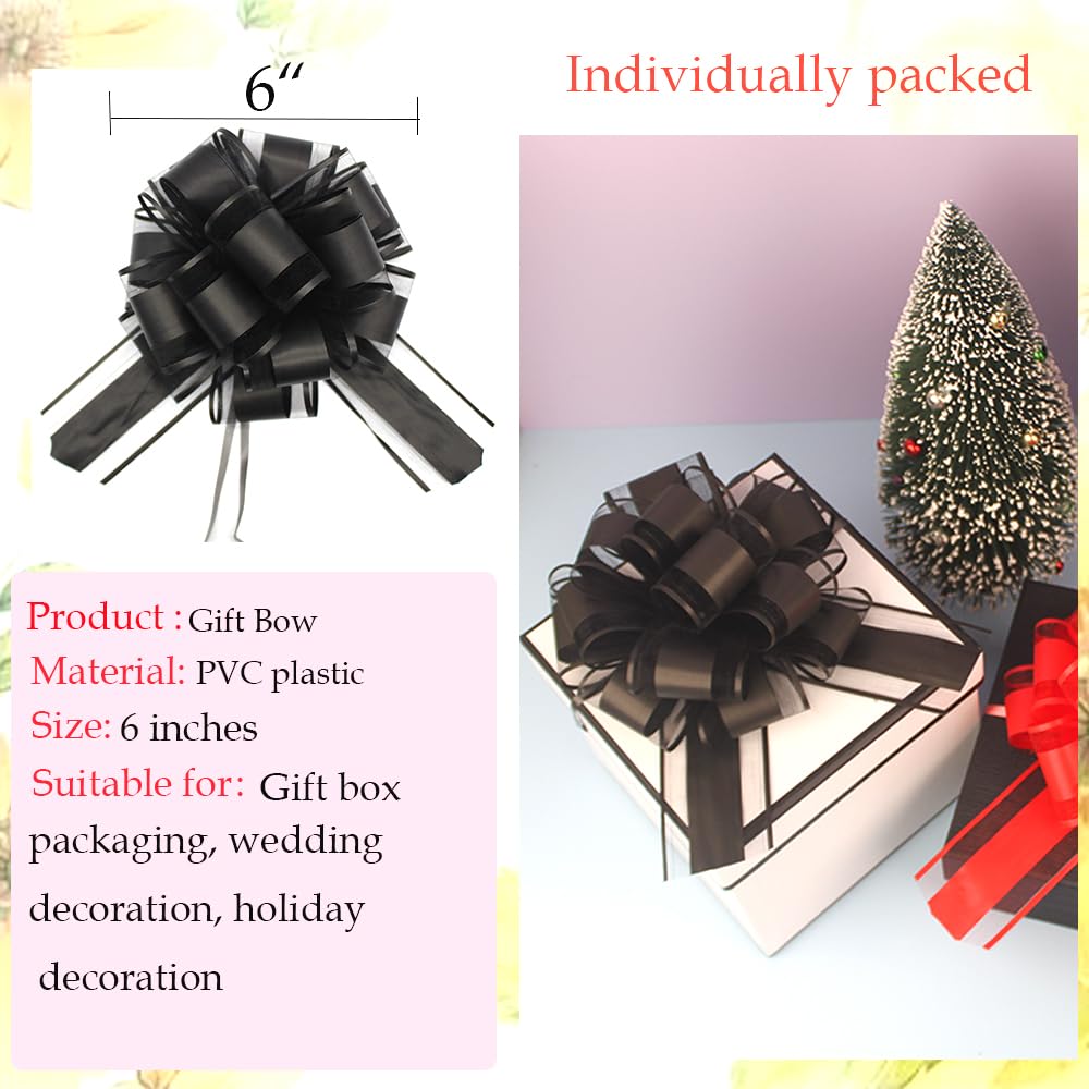 6 PCS Large Pull Bows,Bow for Gift Wrapping,6 inches,Christmas Party Birthday Gift Wedding Ribbon Bows for Wrapping Boxes or Flower Decorations, Valentine's Day Gift Decorations