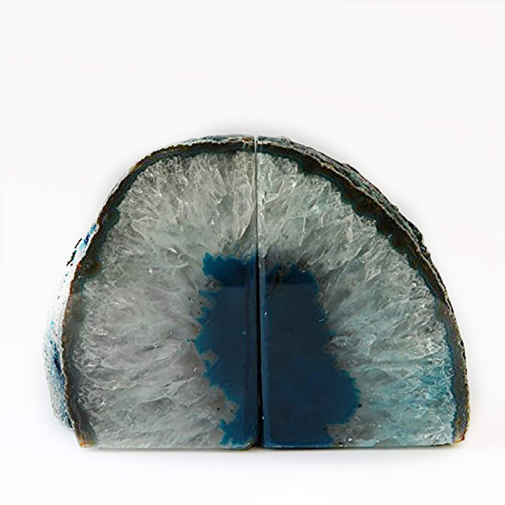 JIC Gem Black Agate Geode Bookends 2-3 Lbs Anti-Slip Rubber Pads Heavy Duty | 1Pair Natural Black Agate Crystal Decor for Shelves & Desk, Unique Small Stone Book Holder Gift for Office & Home Decoration