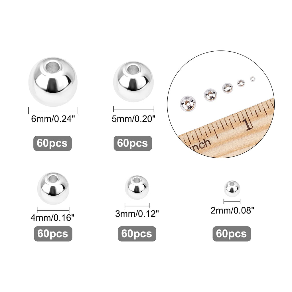 PH PandaHall 14K Gold Plated Spacer Beads, 300pcs Round Brass Beads 5 Size Metal Smooth Beads Seamless Ball Beads Long-lasting Little Beads for Summer Bracelet Necklace Jewelry DIY Crafts(2/3/4/5/6mm)