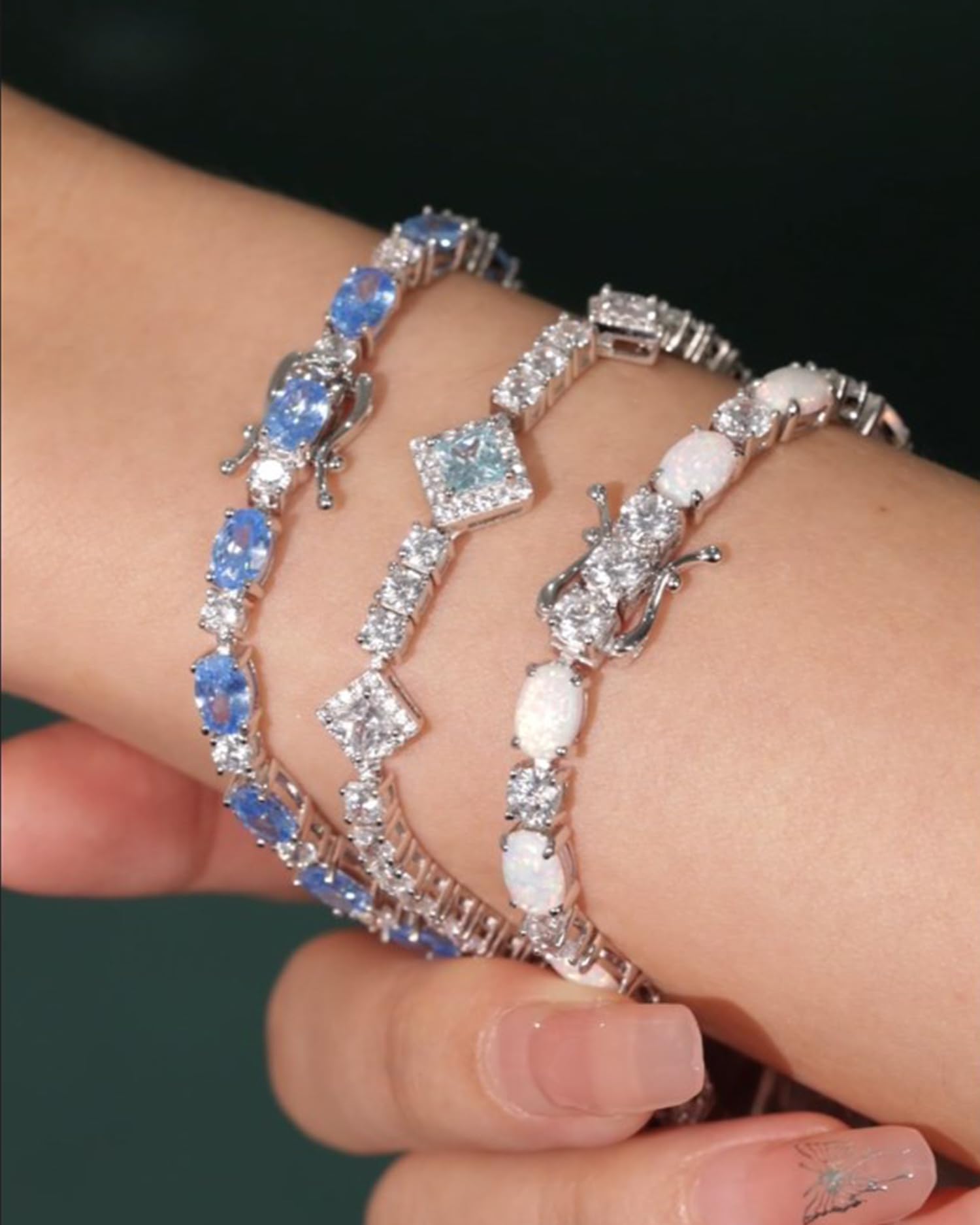FANCIME Birthstone Bracelets Sterling Silver Tennis Bracelets Charm Fine Jewelry Birthday Gifts for Women 7"