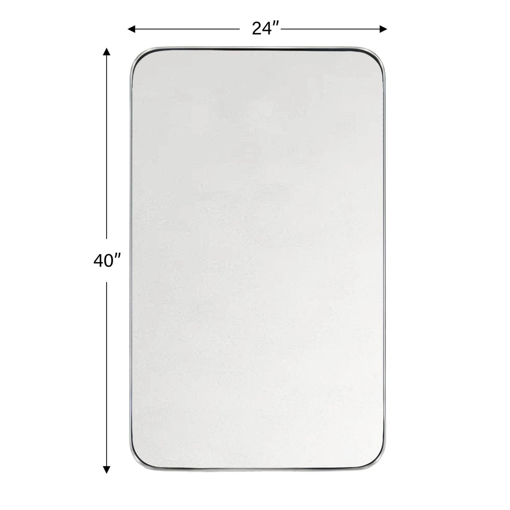 GRACTO 20x30 inch Brushed Nickel Stainless Steel Metal Framed Bathroom Mirror for Wall Mounted Rounded Rectangular Bathroom Vanity Mirror