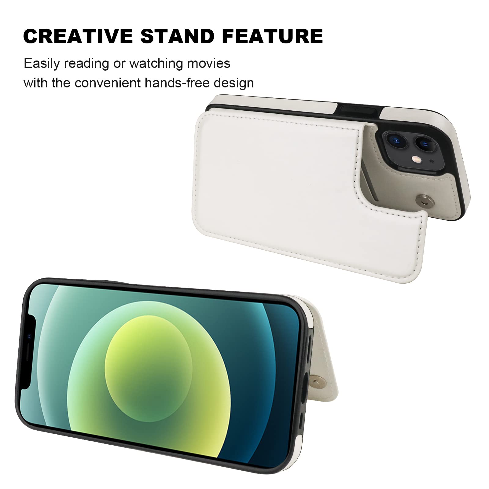 ONETOP Compatible with iPhone 12 Compatible with iPhone 12 Pro Wallet Case with Card Holder, PU Leather Kickstand Card Slots Case, Double Magnetic Clasp Durable Shockproof Cover 6.1 Inch(Black)