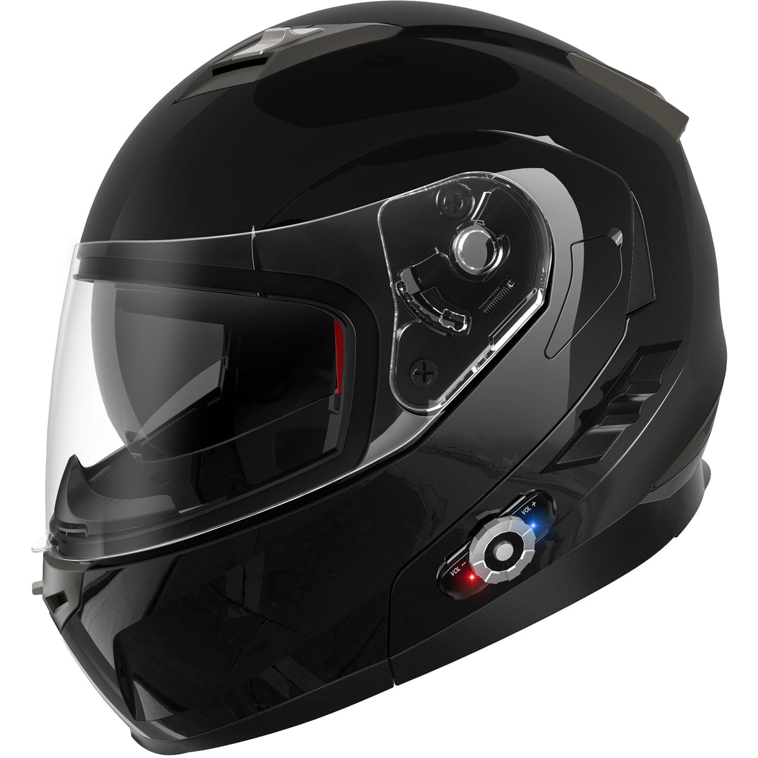FreedConn BM2-S Bluetooth Motorcycle Helmet, Flip-Up Modular Motorbike Helmet, 500M Connectivity for 2-3 Riders, Voice Dial, Hands-Free Call, MP3, FM, DOT Certified (Medium, Gloss Black)