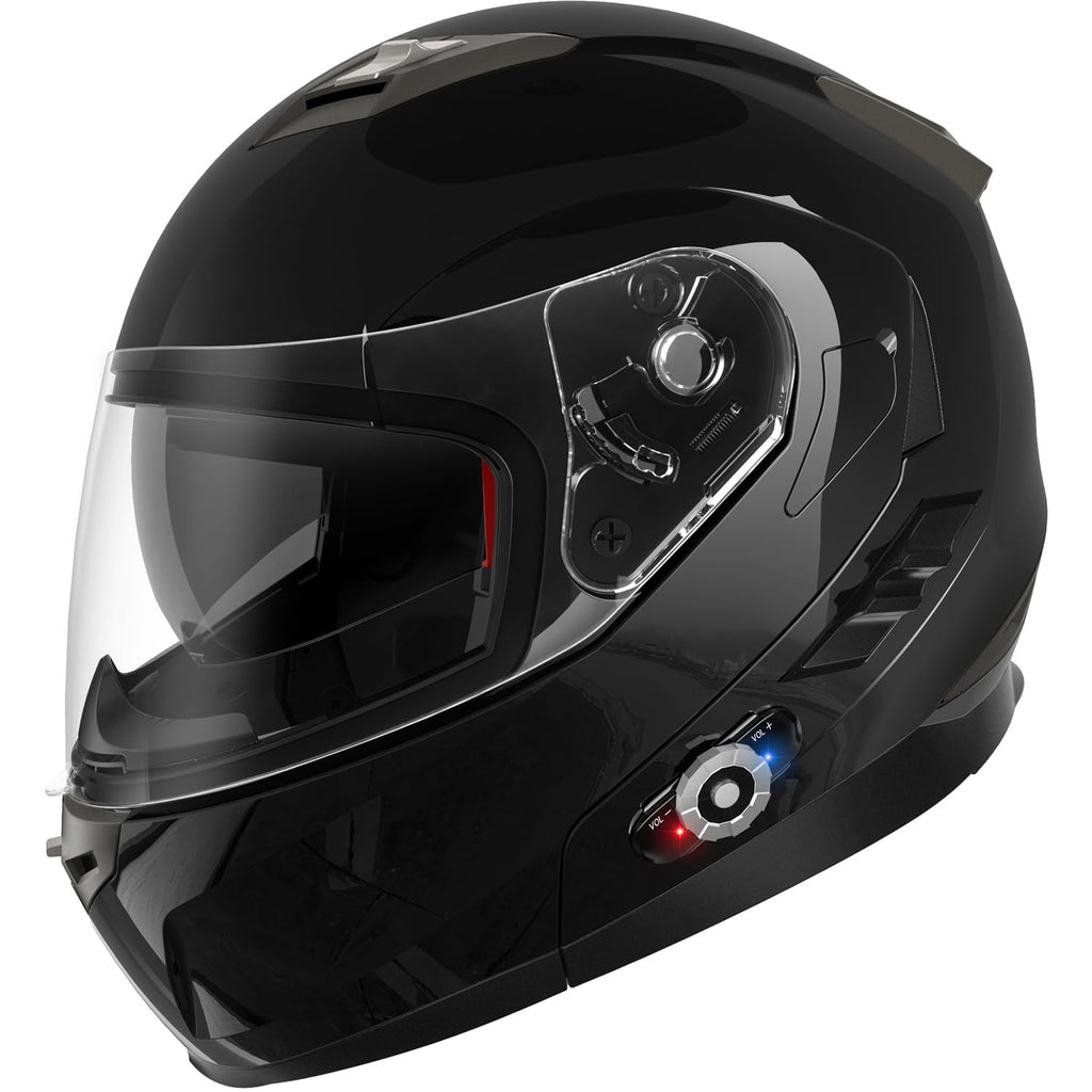 FreedConn BM2-S Bluetooth Motorcycle Helmet, Flip-Up Modular Motorbike Helmet, 500M Connectivity for 2-3 Riders, Voice Dial, Hands-Free Call, MP3, FM, DOT Certified (Medium, Gloss Black)
