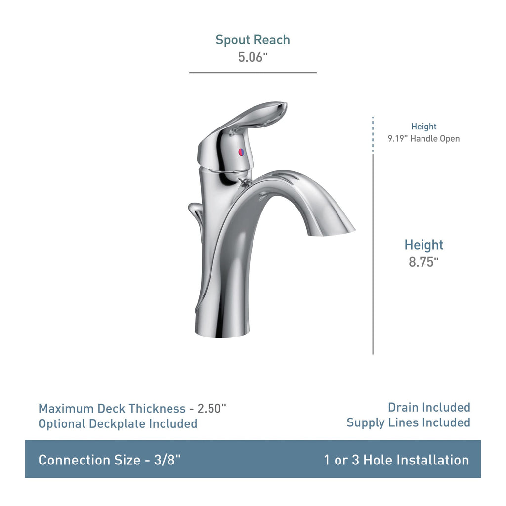 Moen Eva Brushed Nickel One-Handle Single Hole Bathroom Sink Faucet with Optional Deckplate and Available Vessel Sink Extension Kit, 6400BN