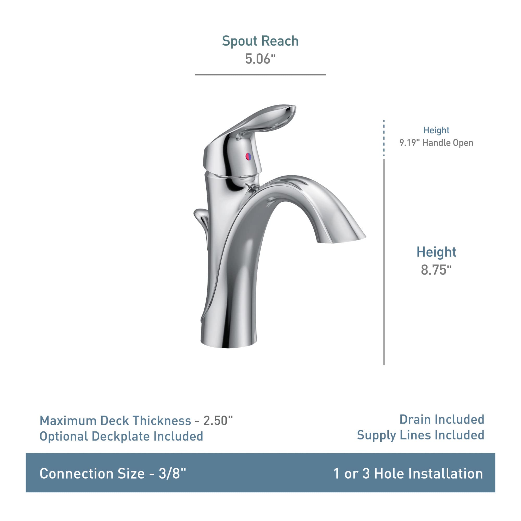 Moen Eva Brushed Nickel One-Handle Single Hole Bathroom Sink Faucet with Optional Deckplate and Available Vessel Sink Extension Kit, 6400BN