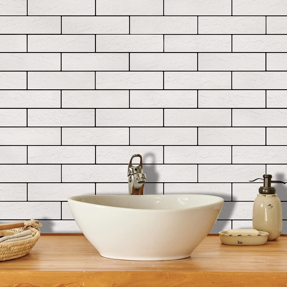Old Town White Faux Brick Wall Tiles, 2 Pieces 3D Thin Brick Veneers
