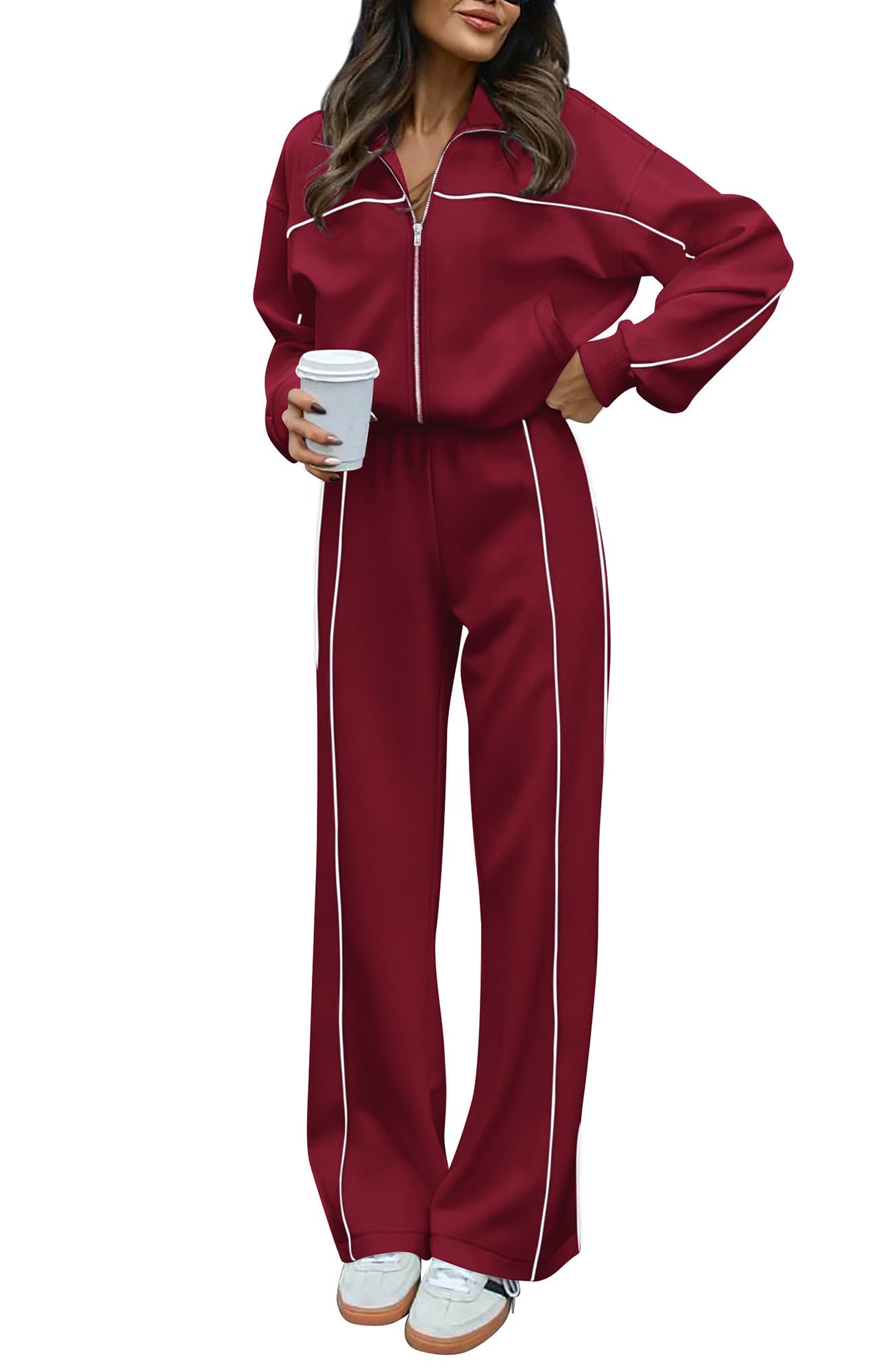 BTFBM Women's Two Piece Tracksuit Fall 2026 Long Sleeve Zip Up Sweatshirt Long Pants Outfits Jogger Sweatsuit Sets