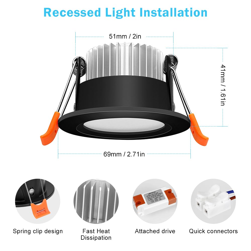 inShareplus 2 Inch LED Recessed Lighting, Downlight Dimmable 3W (35W Equivalent), 5000K Daylight White, CRI80, Recessed Light Fixtures with LED Driver (1 Pack)