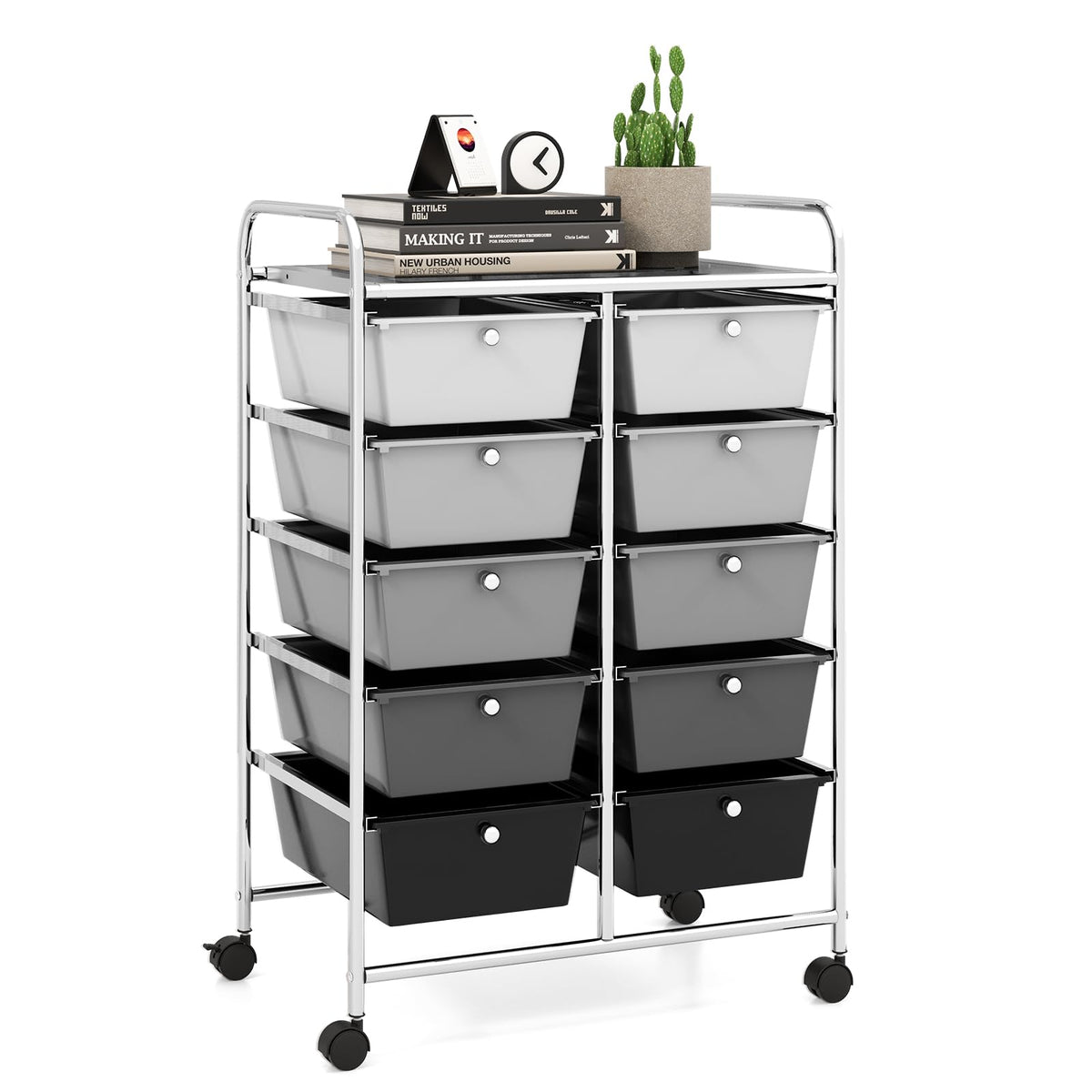 LDAILY 9 Drawer Rolling Storage Cart, Rolling Cart with Drawers for Classroom, Art Supply Craft Organizer on Wheel with Metal Frame & Handles for Home Office School