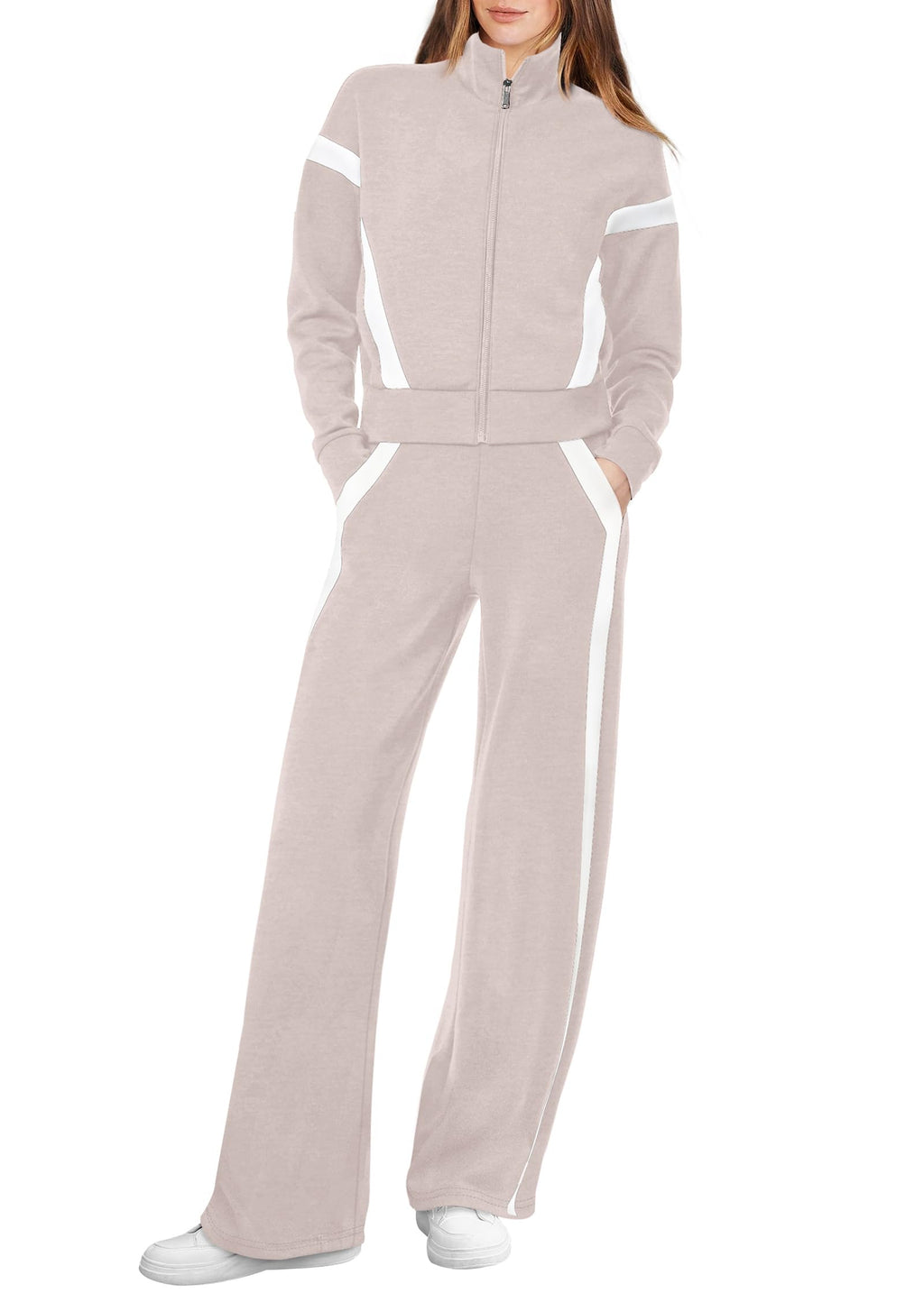 XIEERDUO Lounge Sets for Women 2025 Sweatsuit 2 Piece Outfits Sweatshirt Wide Leg Sweatpant Tracksuit Matching Set
