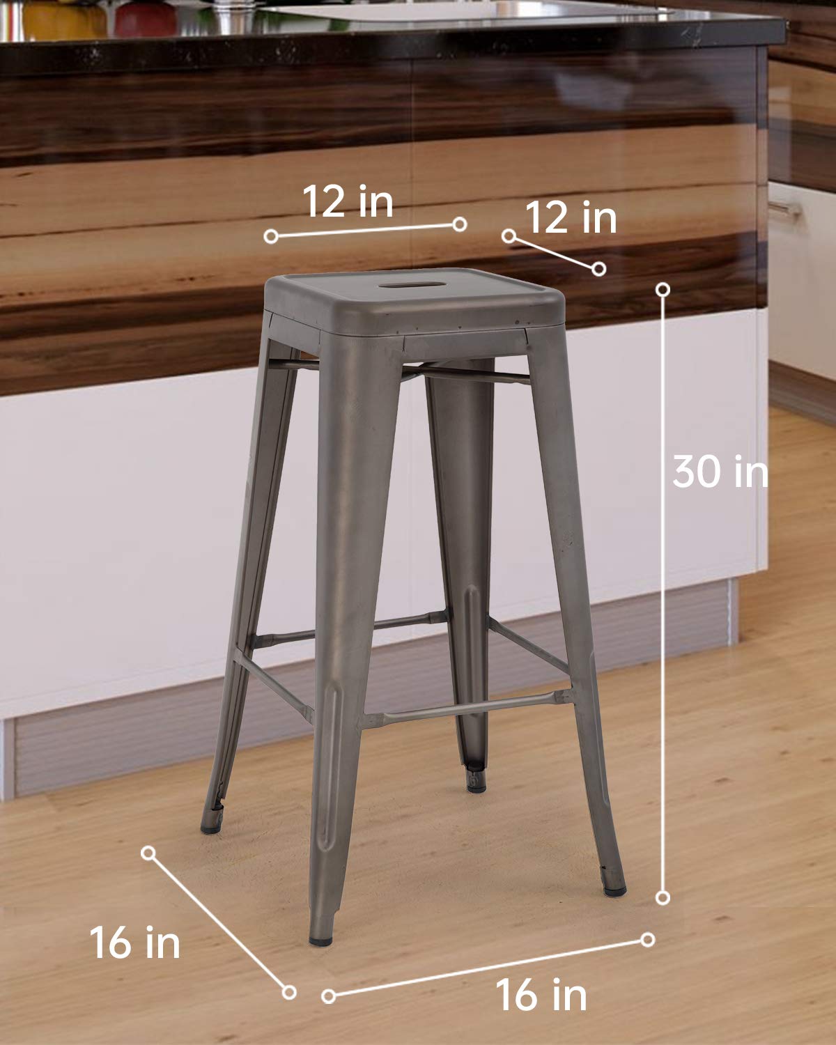 FDW Metal Bar Stools Set of 4 Counter Height Bar Stools 24 Inches Industrial Bar Chairs Patio Stool Stackable Backless Stool Indoor Outdoor Metal Kitchen Stools Bar Chairs (Black, 24")