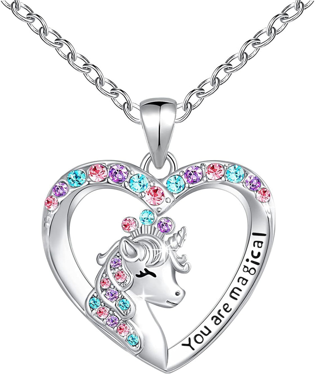 You are Magical Unicorn Necklace for Girls Crystal love heart Pendant Necklaces Jewelry Gifts for Girls Daughter Granddaughter Niece Birthday christmas over 12 years old