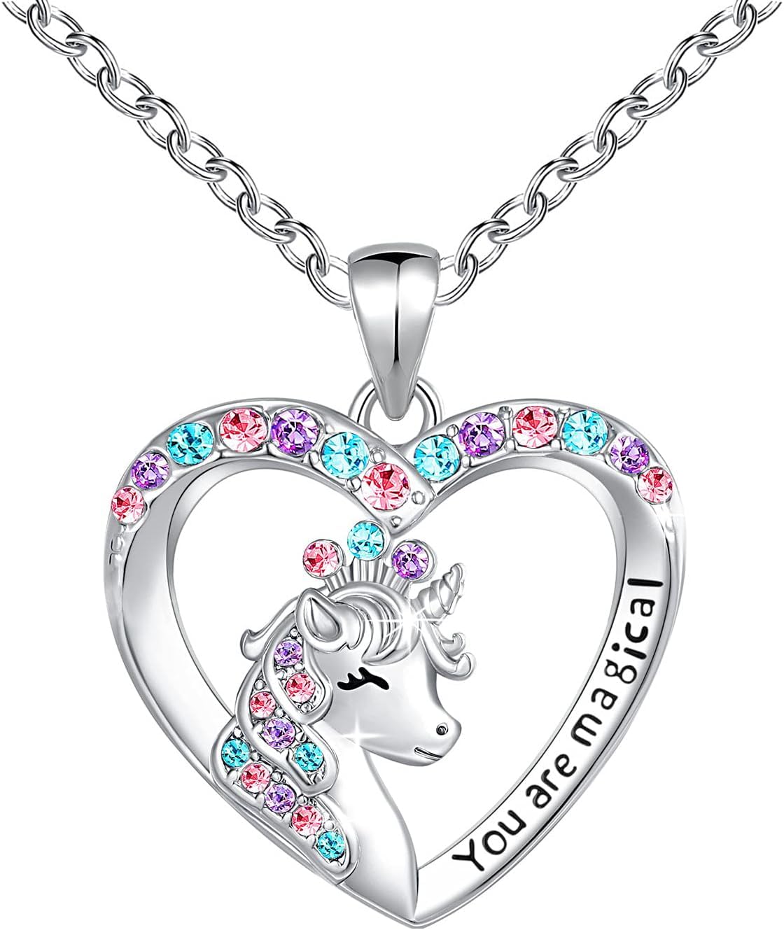You are Magical Unicorn Necklace for Girls Crystal love heart Pendant Necklaces Jewelry Gifts for Girls Daughter Granddaughter Niece Birthday christmas over 12 years old